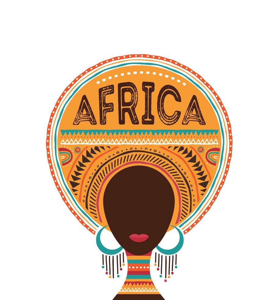 Africa day template, Vector illustration with African woman, tribe ornaments and patterns.